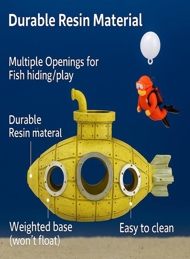 مجموعة مغامرات حوض السمك من قطعتين من VAYINATO® - زينة غواص عائم وحطام غواصة عتيقة (لون عشوائي) - زينة ممتعة لحوض السمك، مصنوعة من الراتنج الآمن، لمحبي أحواض السمك - Image 3